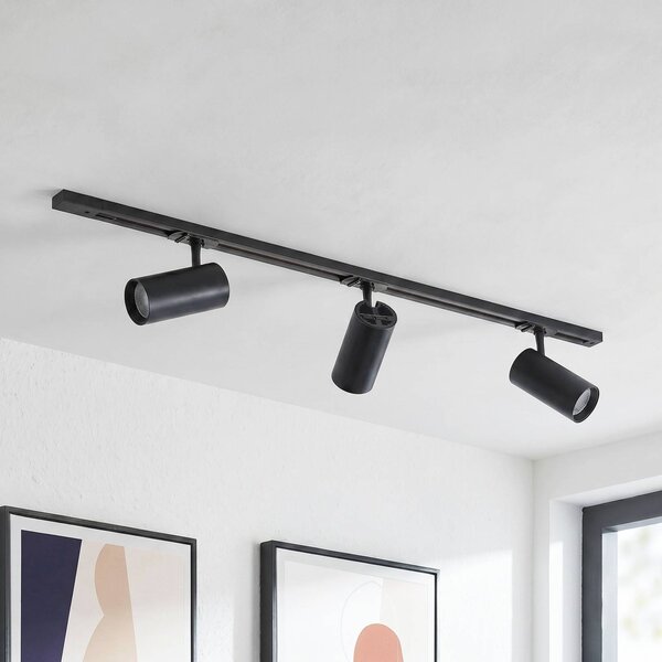 Lindby Systém lišt Linaro Ø7 cm, 3-pl., LED, čierny,, Čierna, Pracovňa / Kancelária, Hliník, Moderný, Koľajnicový systém