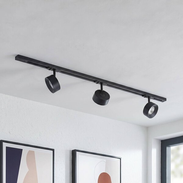 Lindby Systém lišt Linaro, Ø 9,5 cm, 3-pl., LED, čierny, Čierna, Pracovňa / Kancelária, Hliník, Moderný, Koľajnicový systém