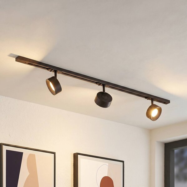 Lindby Systém lišt Linaro, Ø 9,5 cm, 3-pl., LED, čierny, Čierna, Pracovňa / Kancelária, Hliník, Moderný, Koľajnicový systém