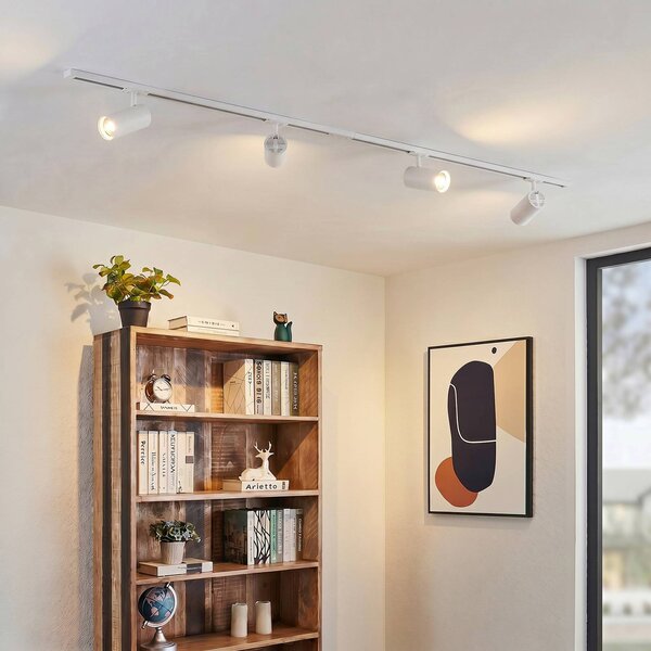 Lindby Systém lišt Linaro, Ø 7 cm, 4-pl., LED, biela,, Biela / opálová, Pracovňa / Kancelária, Hliník, Moderný, Koľajnicový systém