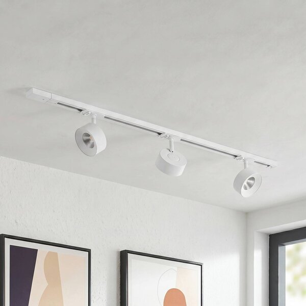 Lindby Systém lišt Linaro, Ø 9,5 cm, 3-pl., LED, biely, Biela / opálová, Pracovňa / Kancelária, Hliník, Moderný, Koľajnicový systém