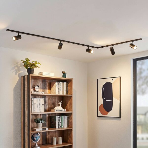 Lindby Systém lišt Linaro Ø7 cm, 5-pl., LED, čierny,, Čierna, Pracovňa / Kancelária, Hliník, Moderný, Koľajnicový systém