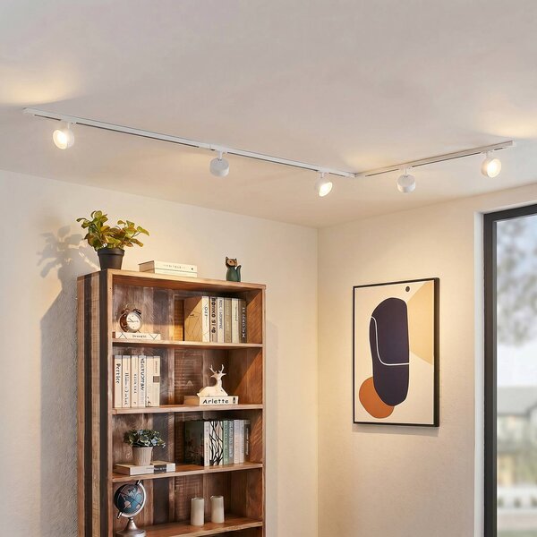 Lindby Systém lišt Linaro, Ø 9,5 cm, 5-pl., LED, biely, Biela / opálová, Pracovňa / Kancelária, Hliník, Moderný, Koľajnicový systém