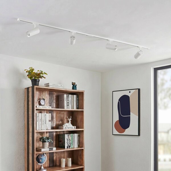 Lindby Systém lišt Linaro, Ø 7 cm, 4-pl., LED, biela,, Biela / opálová, Pracovňa / Kancelária, Hliník, Moderný, Koľajnicový systém