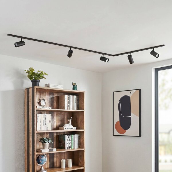 Lindby Systém lišt Linaro Ø7 cm, 5-pl., LED, čierny,, Čierna, Pracovňa / Kancelária, Hliník, Moderný, Koľajnicový systém