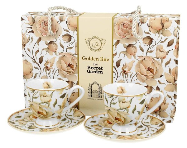 Porcelánová šálka na nohe s podšálkou English Roses White 90 ml sada 2ks