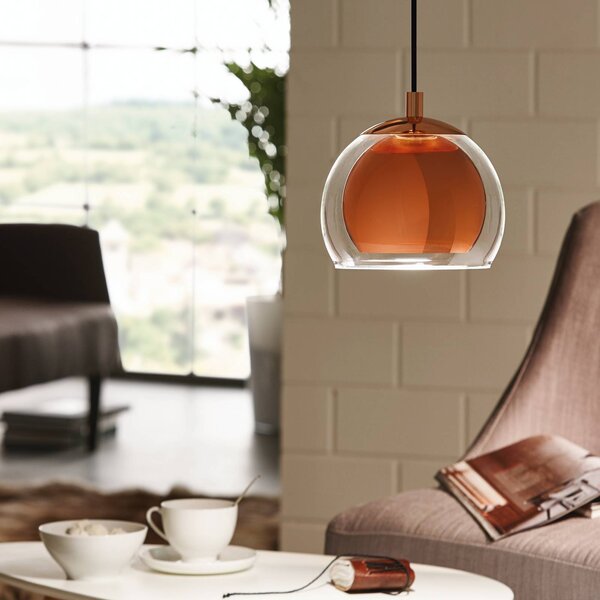Závesná lampa Rocamar, 1-plameňová v medenej, Meď, Obývacia izba / jedáleň, kov, Moderný, Závesné svietidlo
