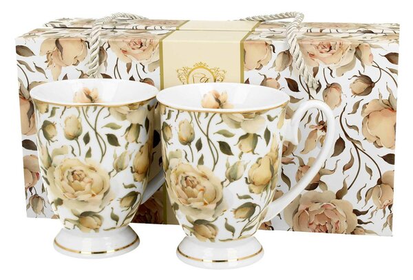 Porcelánový hrnček na nohe Royal English Roses White 320 ml sada 2ks