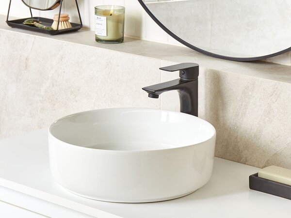 Umývadlo na dosku biela keramika ⌀ 36 cm okrúhly tvar lesklý povrch moderný štýl kúpeľňa