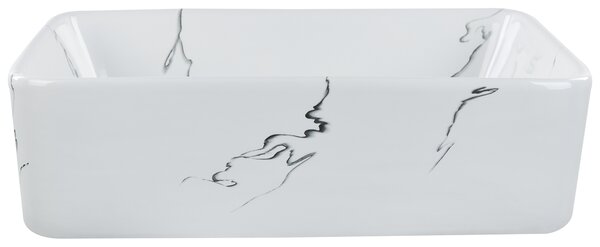 Kúpeľňové umývadlo na dosku biele keramické mramorový efekt 49 x 38 cm obdĺžnikové glamour štýl