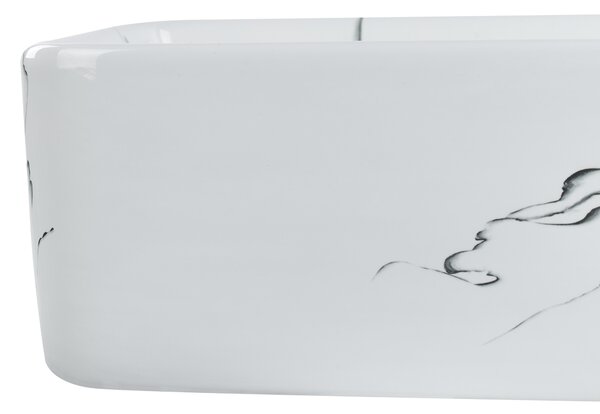 Kúpeľňové umývadlo na dosku biele keramické mramorový efekt 49 x 38 cm obdĺžnikové glamour štýl