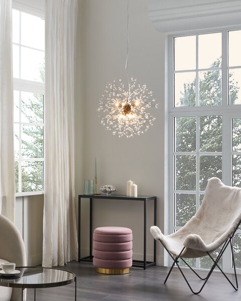 Krištáľová závesná lampa zlatá kovová sklenené krištáľové koráliky súčasný dizajn moderný štýl