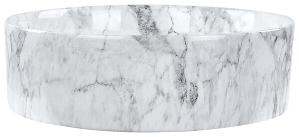 Kúpeľňové umývadlo na dosku biele keramické okrúhle ⌀ 40 cm mramorový vzhľad moderná kúpeľňa