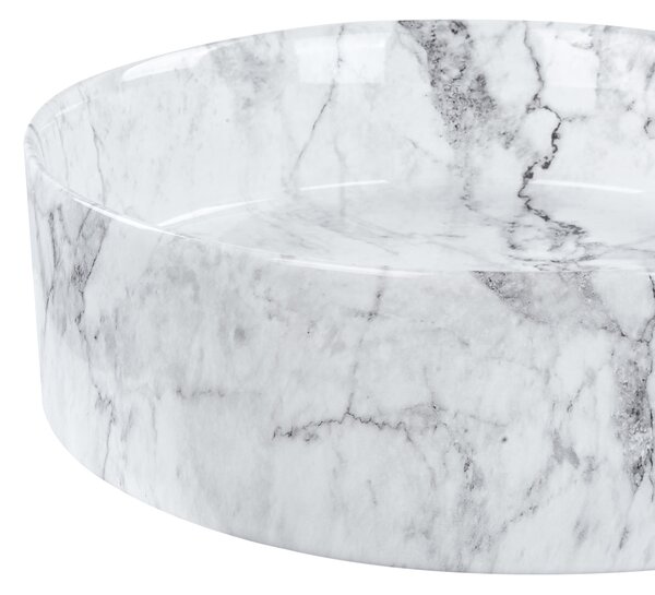 Kúpeľňové umývadlo na dosku biele keramické okrúhle ⌀ 40 cm mramorový vzhľad moderná kúpeľňa