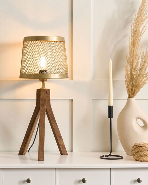 Stolná lampa tmavé mangové drevo s mosadzným železným tienidlom klasický dizajn moderné dekorácie osvetlenie