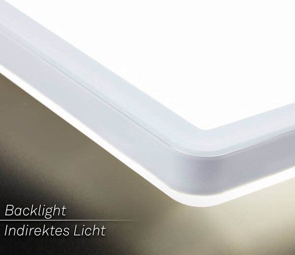 Briloner LED stropné svietidlo Tava, biele, plast, 98 cm, podsvietenie, Biela / opálová, Obývacia izba / jedáleň, Plast, Moderný, Stropné svetlo