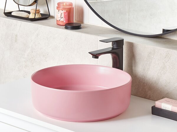 Kúpeľňové umývadlo na dosku ružové keramické okrúhle ⌀ 37 cm moderná kúpeľňa