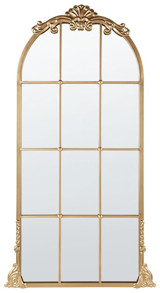 Nástenné zrkadlo zlaté kovové 66 x 124 cm na stenu v tvare okna dekoratívne vintage štýl závesné dekorácie