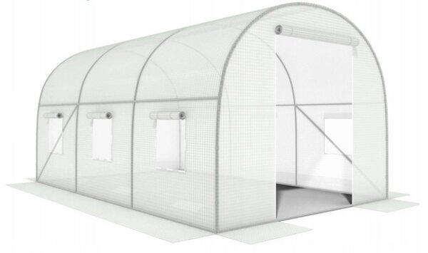Záhradný fóliovník 3x2x2 m, viacsezónny, kovový rám, biela fólia, 2 vchody