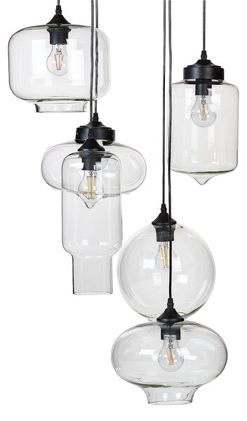 Závesná lampa priehľadná sklenené tienidlá čierna železo 6 svetiel moderný dizajn doplnky obývacia izba