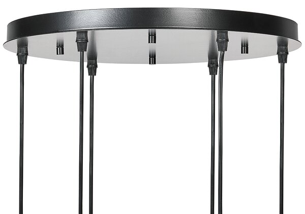 Závesná lampa priehľadná sklenené tienidlá čierna železo 6 svetiel moderný dizajn doplnky obývacia izba
