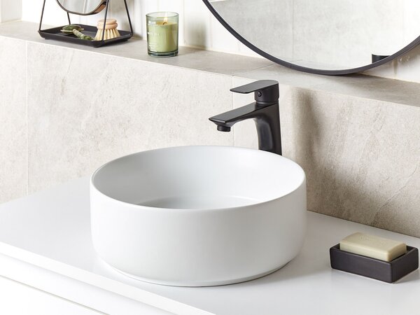Kúpeľňové umývadlo na dosku biele keramické okrúhle ⌀ 36 cm moderná kúpeľňa