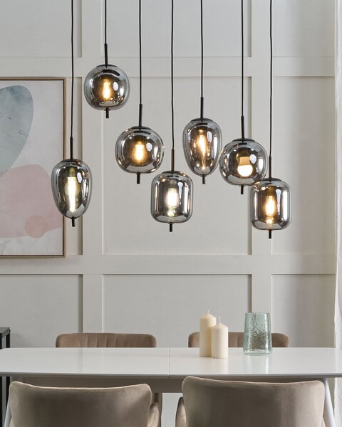 Závesná lampa polopriehľadná dymový efekt strieborná sklenené tienidlá železo 7 svetiel moderný dizajn doplnky obývacia izba