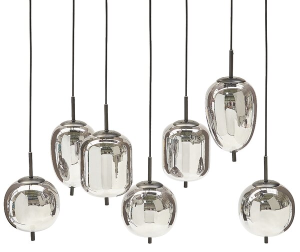 Závesná lampa polopriehľadná dymový efekt strieborná sklenené tienidlá železo 7 svetiel moderný dizajn doplnky obývacia izba