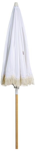 Záhradný slnečník biely polyester tyč z bukového dreva ⌀ 150 cm okrúhly nastaviteľný UV odolný retro štýl exteriér