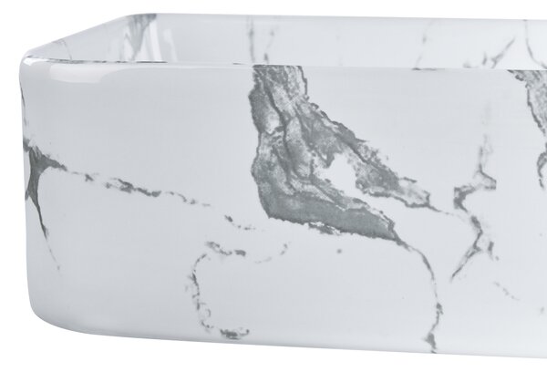 Kúpeľňové umývadlo na dosku biele keramické mramorový efekt 62 x 35 cm obdĺžnikové moderný štýl