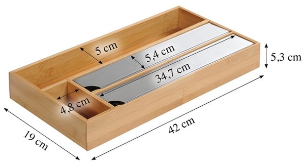 Drevený organizér na fólie s rezačkou Quatro, 42x19x5,5 cm