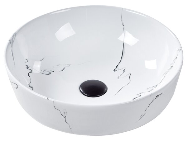 Kúpeľňové umývadlo na dosku biele keramické mramorový efekt okrúhle 42 cm glamour štýl