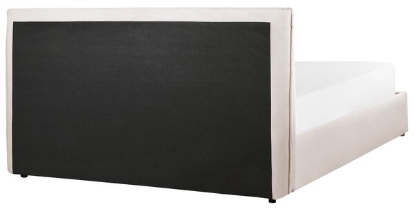 Posteľ s úložným priestorom krémová biela zamatové čalúnenie 160 x 200 cm klasické čelo drevené lamely spálňa