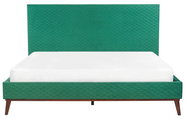 Posteľ zelená zamatová 180 x 200 cm čalúnený rám postele s čelom moderný štýl spálňa