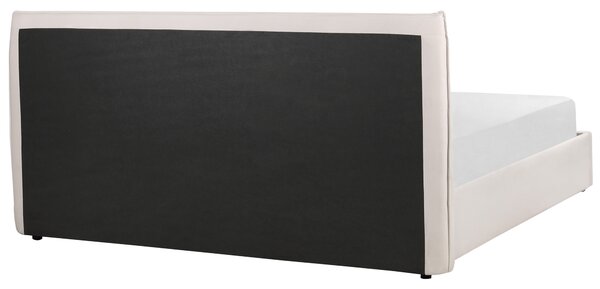 Posteľ s úložným priestorom krémová biela zamatové čalúnenie 180 x 200 cm klasické čelo drevené lamely spálňa