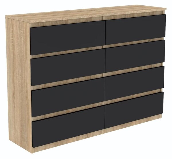 Komoda z dreva Sonoma, s zásuvkami, šírka 120 cm, 8 zásuviek, čelá zásuviek sú čiernej farby. VÝROBCA