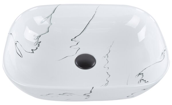 Kúpeľňové umývadlo na dosku biele keramické mramorový efekt 47 x 34 cm obdĺžnikové glamour štýl