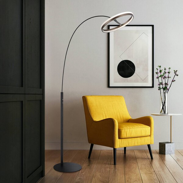 Stojacia lampa Della LED, výška 190 cm, čierna/tmavosivá, kov, Čierna, Obývacia izba / jedáleň, Hliník, Moderný