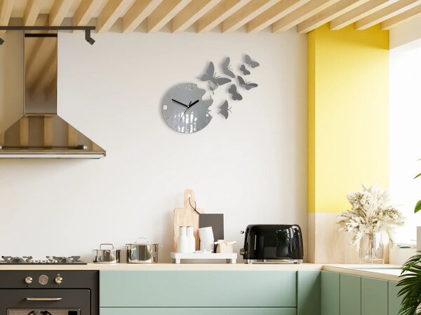 ModernClock 3D nalepovacie hodiny Butterfly sivé