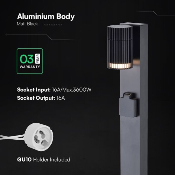 Vonkajšia lampa so zásuvkou SCHUKO 1xGU10/10W/230V IP44 80 cm čierna
