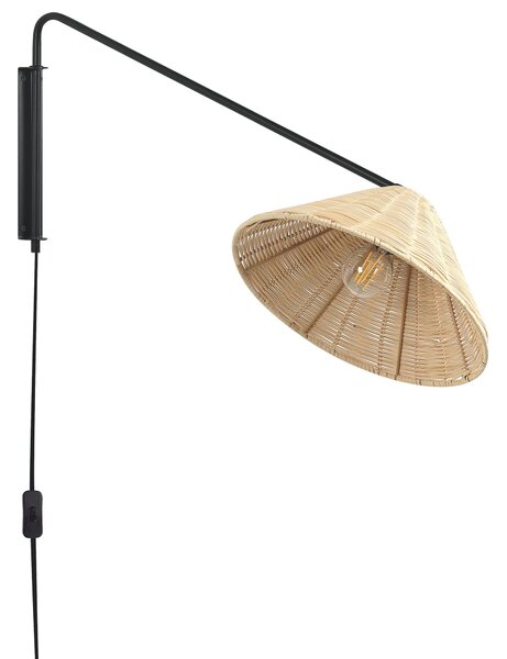 Nástenná lampa prírodný ratan 33 cm kužeľové tienidlo svetlo na nočný stolík spálňa obývacia izba boho rustikálny štýl