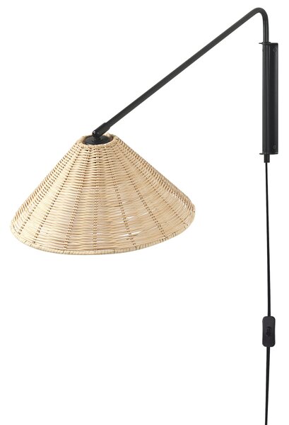Nástenná lampa prírodný ratan 33 cm kužeľové tienidlo svetlo na nočný stolík spálňa obývacia izba boho rustikálny štýl