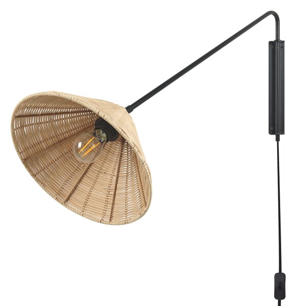 Nástenná lampa prírodný ratan 33 cm kužeľové tienidlo svetlo na nočný stolík spálňa obývacia izba boho rustikálny štýl