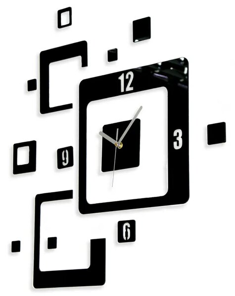ModernClock 3D nalepovacie hodiny Trio Quadrat čierne