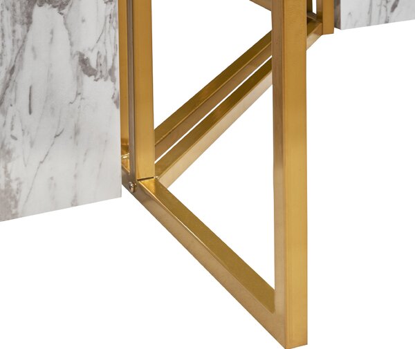 Jedálenský stôl biela a zlatá MDF sklo kov 100 x 200 cm mramorový vzhľad obdĺžnikový pre 8 osôb elegantný glamour dizajn