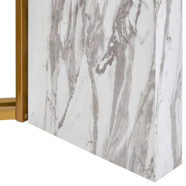 Jedálenský stôl biela a zlatá MDF sklo kov 100 x 200 cm mramorový vzhľad obdĺžnikový pre 8 osôb elegantný glamour dizajn