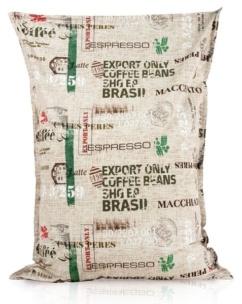 Sedací vak Coffee – veľký pohodlný vankúš s kávovým motívom vhodný aj do kaviarní Veľkosť: XXL