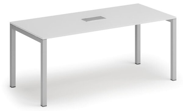 Rokovací stôl PRIMO SQUARE, 180x80 cm, biela + stolná zásuvka TYP II, strieborná