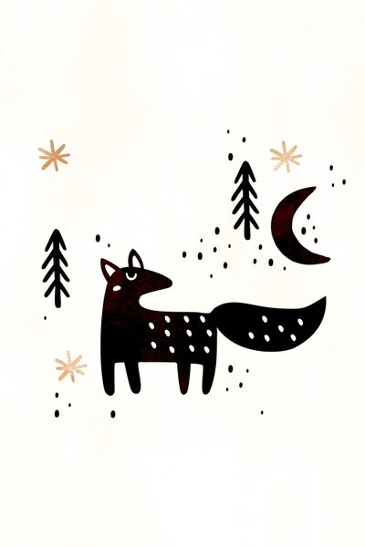 Ilustrácia Little Winter Fox, Kubistika, (26.7 x 40 cm)