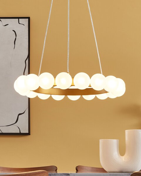 Závesná lampa zlatá kov železo závesné svetlo sklenené tienidlá okrúhly tvar moderné glamour osvetlenie obývacia izba jedáleň